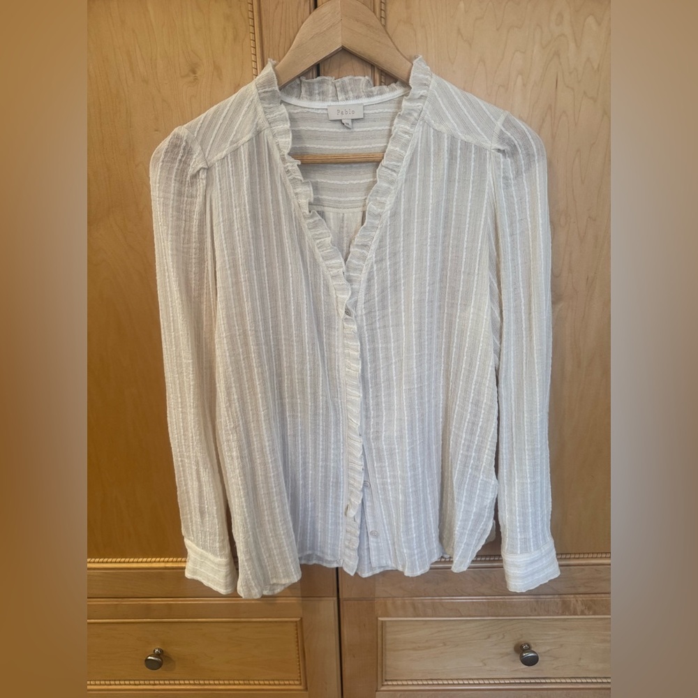Pablo Paris blouse in cream/white/gold stripes. Worn once.